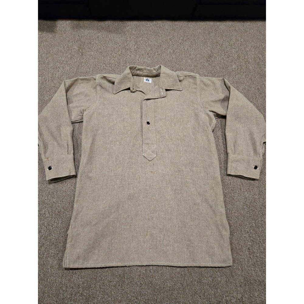 Cambrian Real‎ Welsh Wool Blend Pullover Shirt Tan Oatmeal Vintage Mens Small
